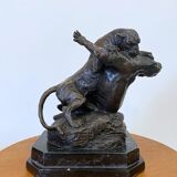 Bronze animalier, two fighting panthers by Georges Gardet, 1920