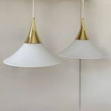 XL Pair of vintage pendants by Limburg, brass and opaline, Germany 1