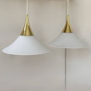 XL Pair of vintage pendants by Limburg, brass and opaline, Germany 1