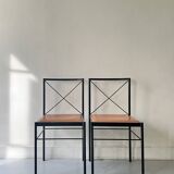 Set of 2 designer chairs in metal and cognac leather, Arrben Italy