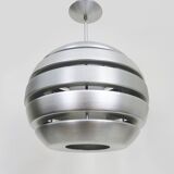 Grande suspension vintage Mercure par Eglo en aluminium brossé et opaline