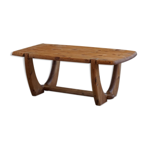Table basse moderne danoise en pin massif brutaliste, années 1960