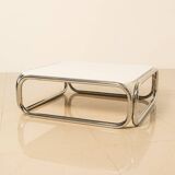 "Space Age" square coffee table in metal and white top 70's