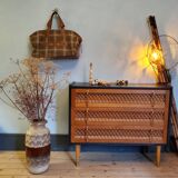 60's wood and rattan dresser
