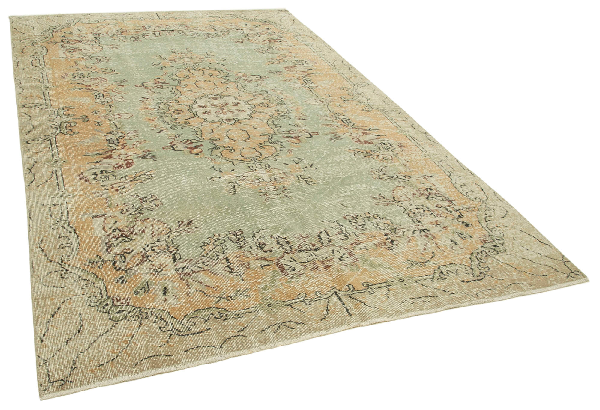 Handmade antique oriental beige carpet 198 cm x 311 cm