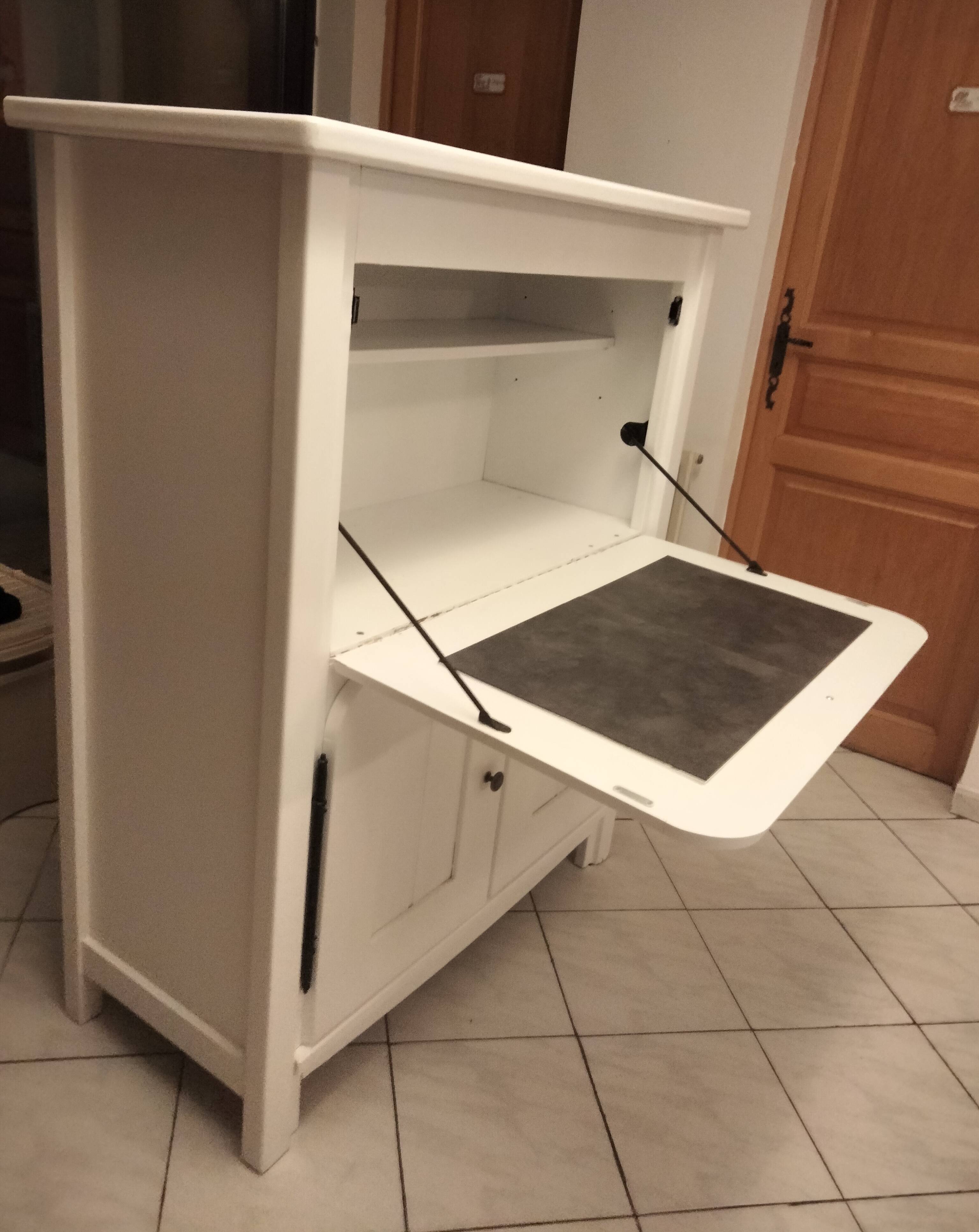 Secrétaire Bureau Bois Massif Relooké Gris Floral - Imago-concept