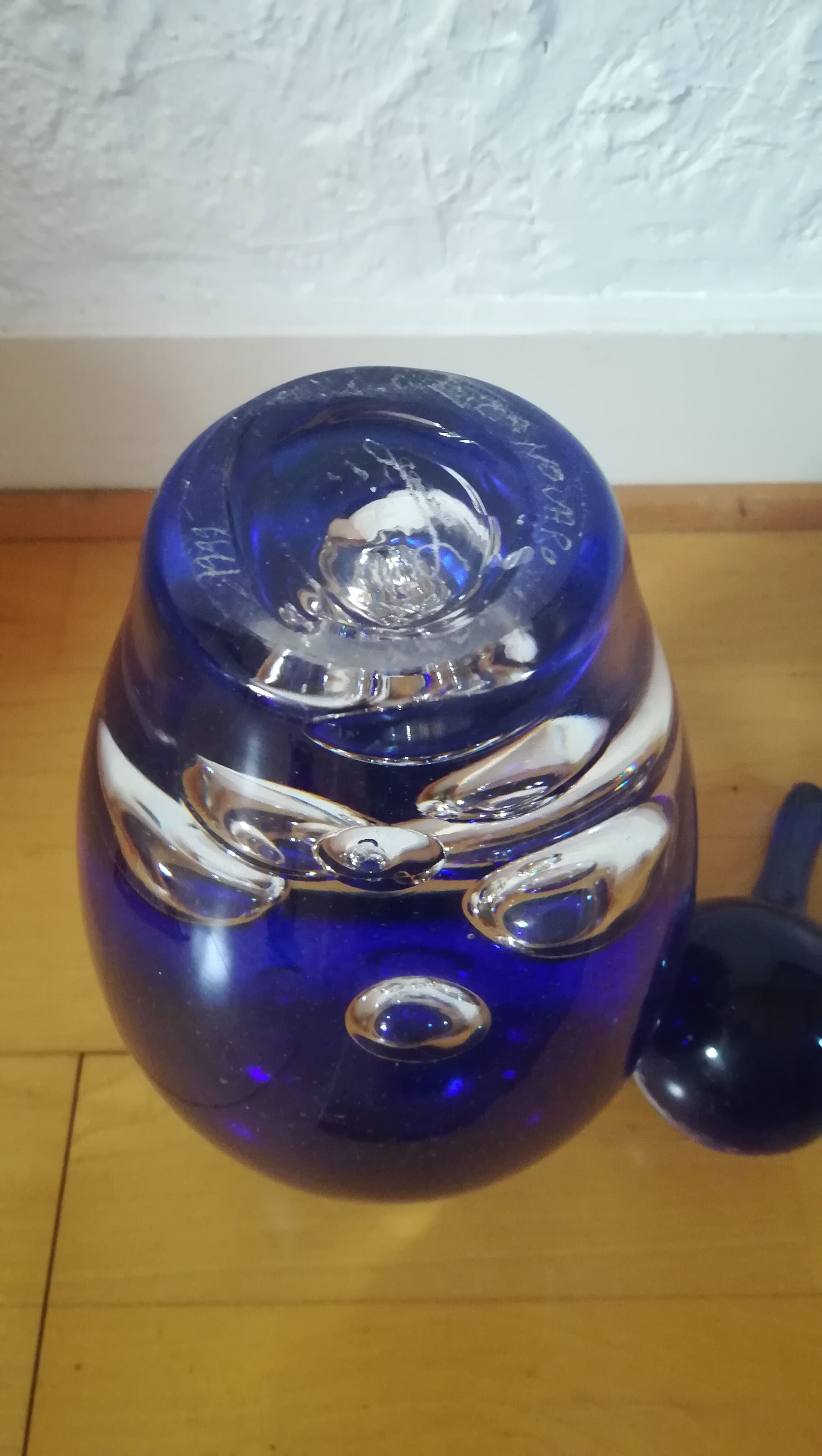 Glass flask blown by Jean Claude Novaro, unique piece.