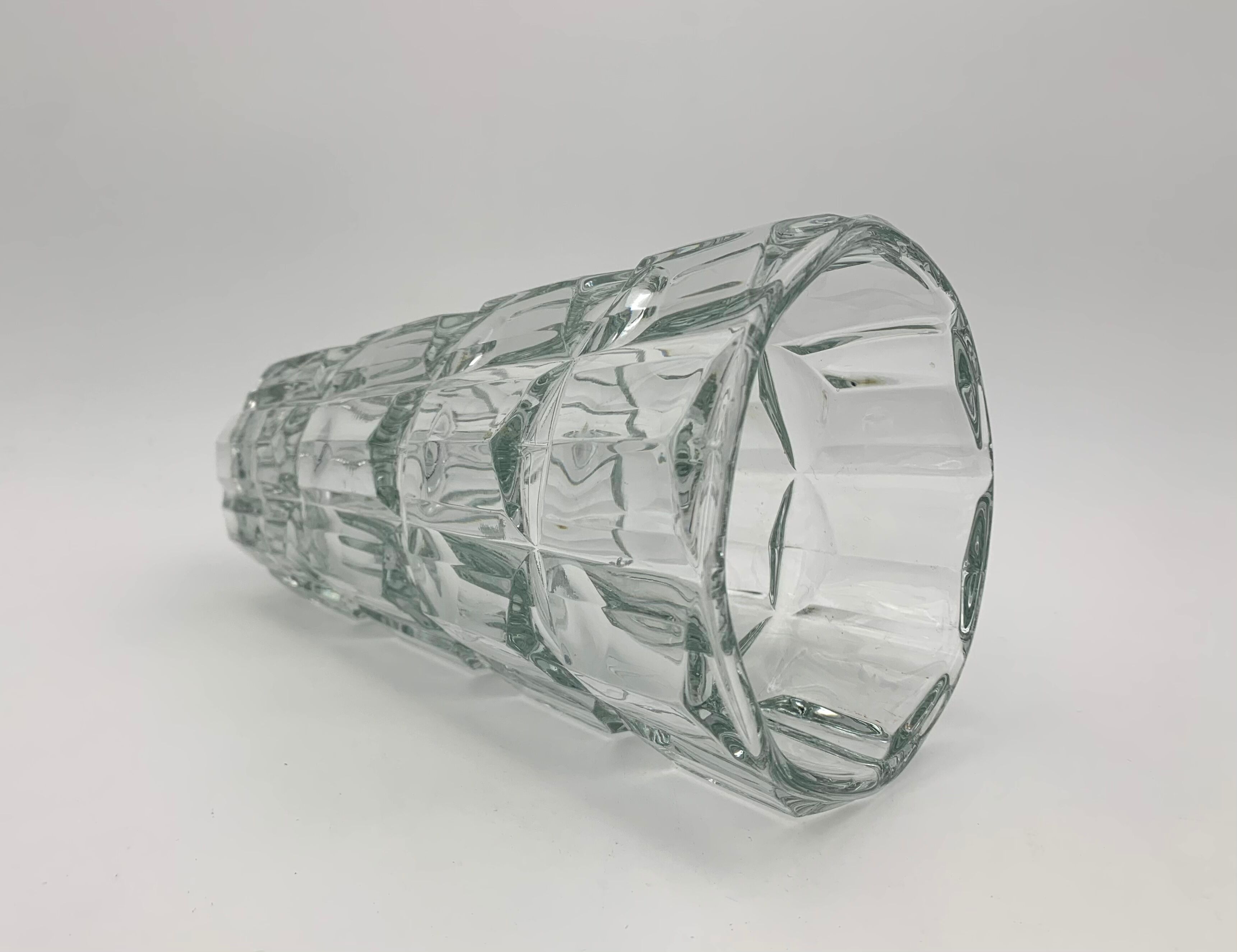 Vintage moulded glass vase, geometric relief decoration 1970