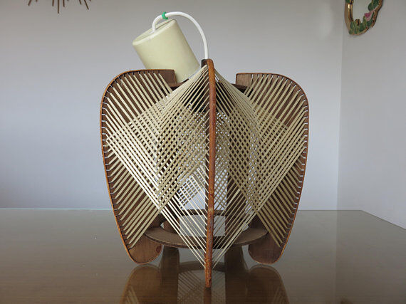 Pair of Scandinavian wire and wood 60s 70s suspensions
