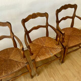 Set of 4 Louis XV style oak straw chairs/armchairs
