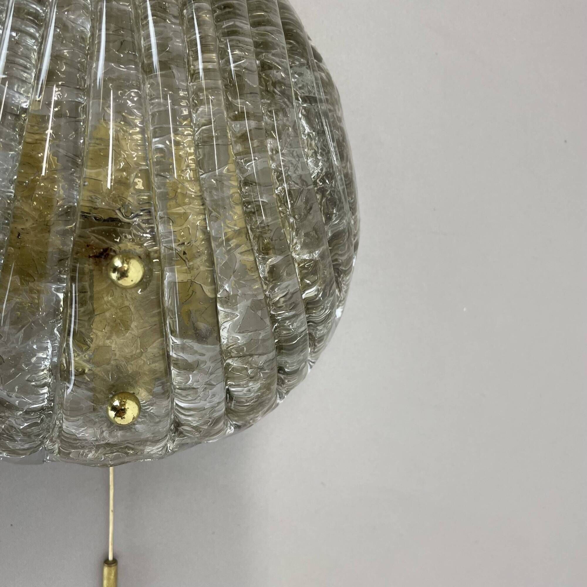 Vintage Murano gold Ice Glass Metal Wall Light by Kaiser Leuchten, Germany 1970s