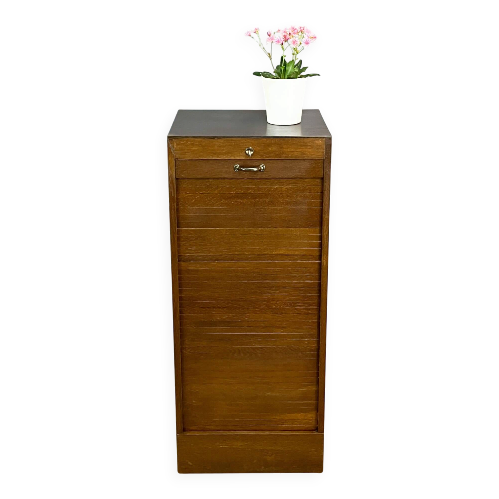 Roller shutter cabinet, dark oak, 1950s