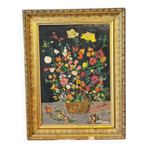 Bouquet of flowers - oil on panel - Migoud