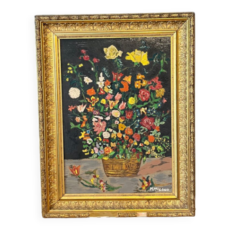Bouquet of flowers - oil on panel - Migoud