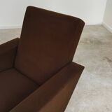 Pair of dark brown rockabilly style armchairs in new vintage condition