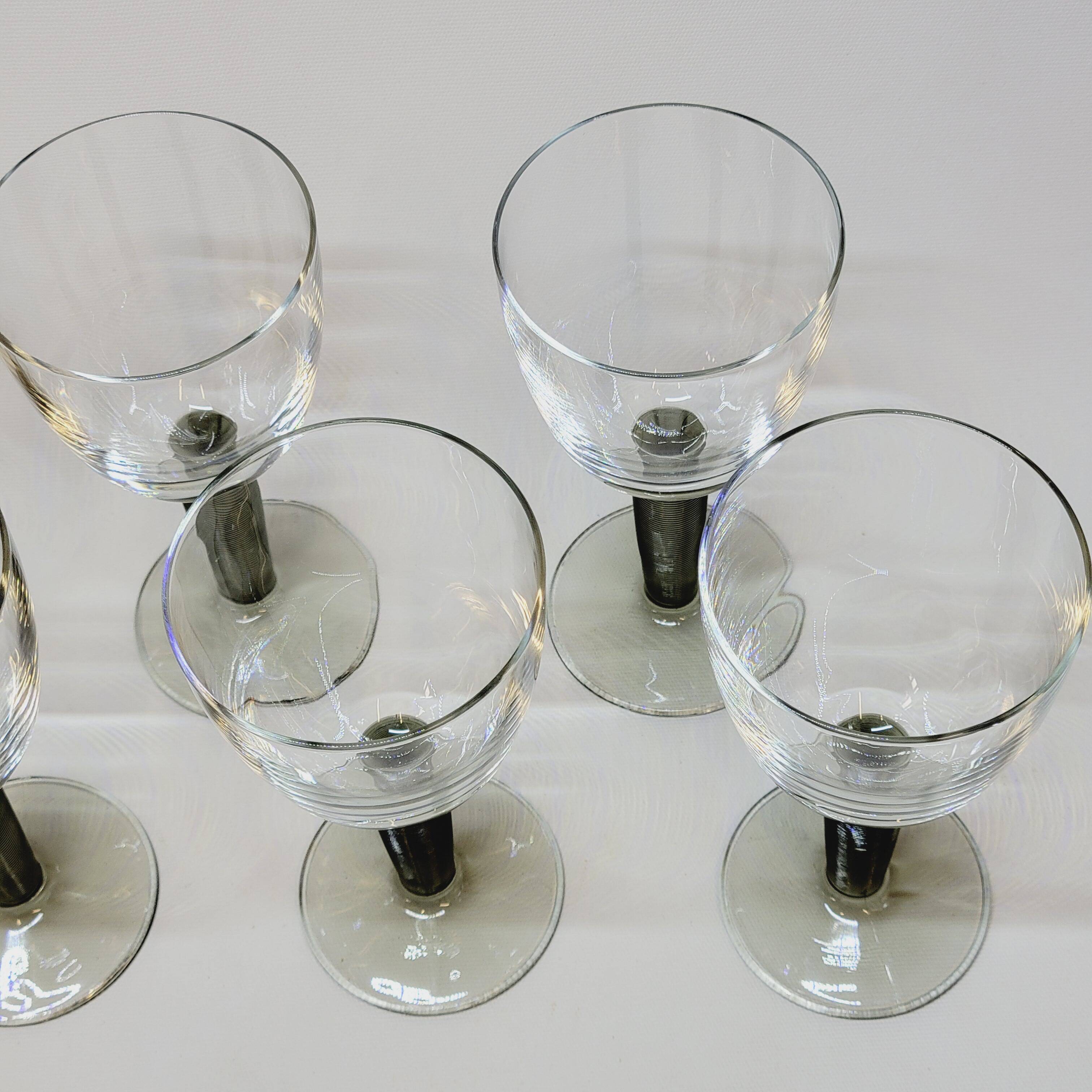 8 Bormioli Rocco Vintage Crystal Water Glasses with Grooved Grey Base