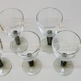 8 Bormioli Rocco Vintage Crystal Water Glasses with Grooved Grey Base