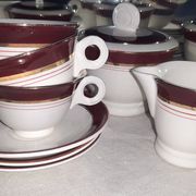 Vintage coffee service for 3 people in cream white with gold burgundy edging