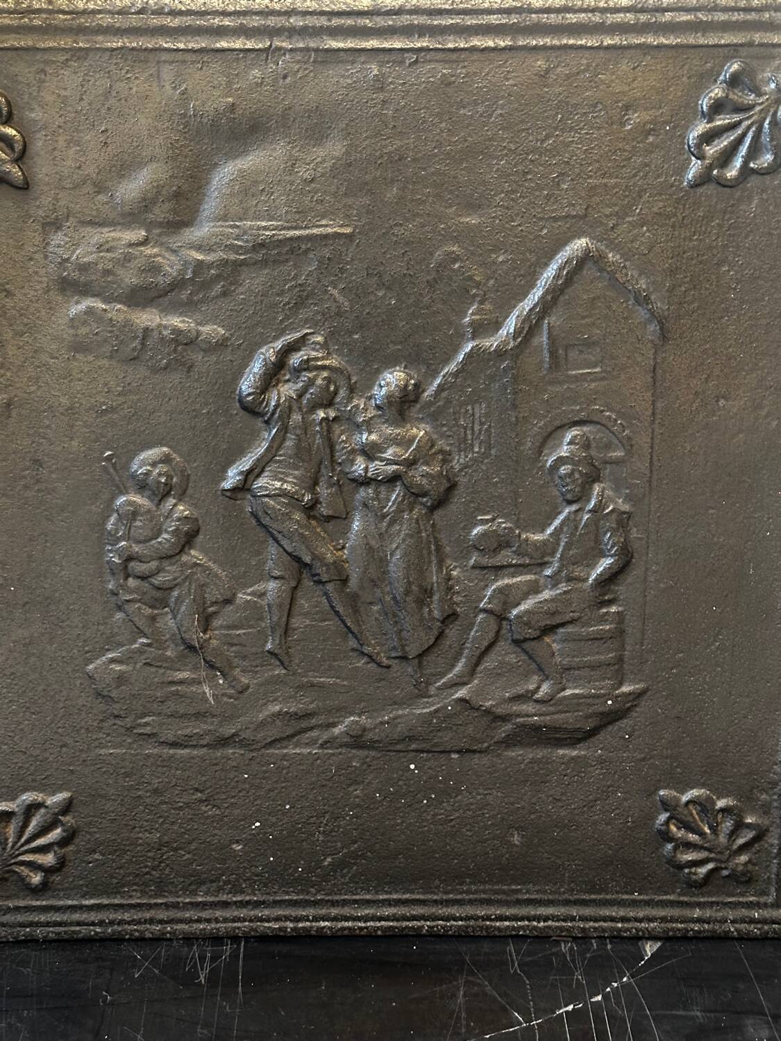 Cast iron fireplace plaque rural scene 64/64 cm