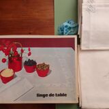 Square tablecloth and 12 towels in damask and monogrammed mestizo years 1965/70 new