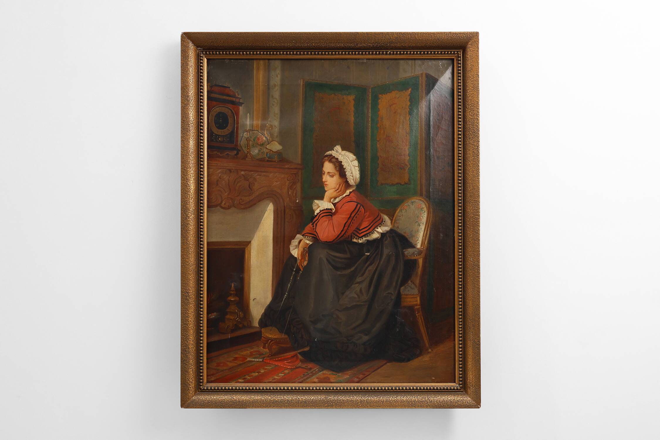 19th-Century French Baroque Interior Scene Painting