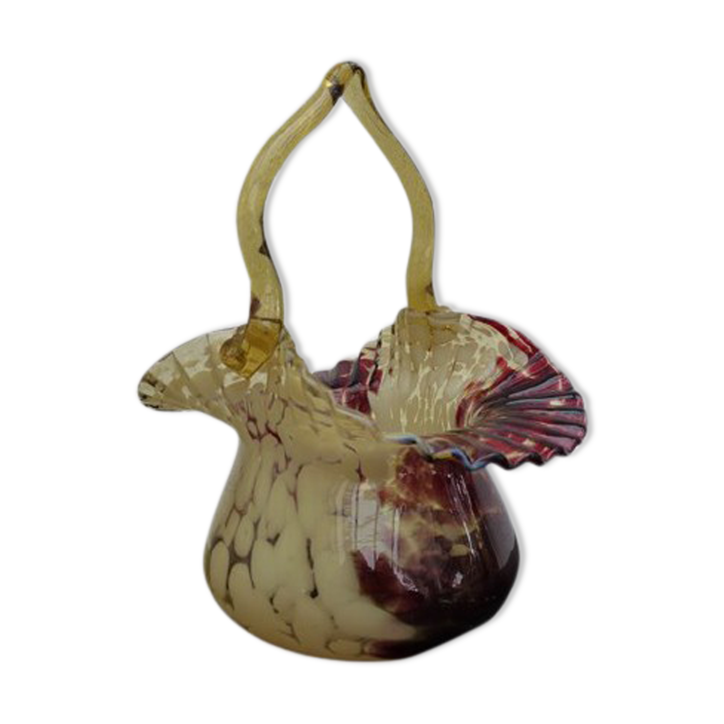 Murano vintage blown glass basket vase