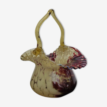 Murano vintage blown glass basket vase