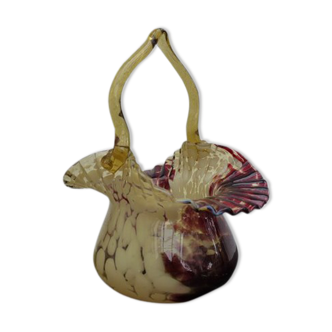 Murano vintage blown glass basket vase