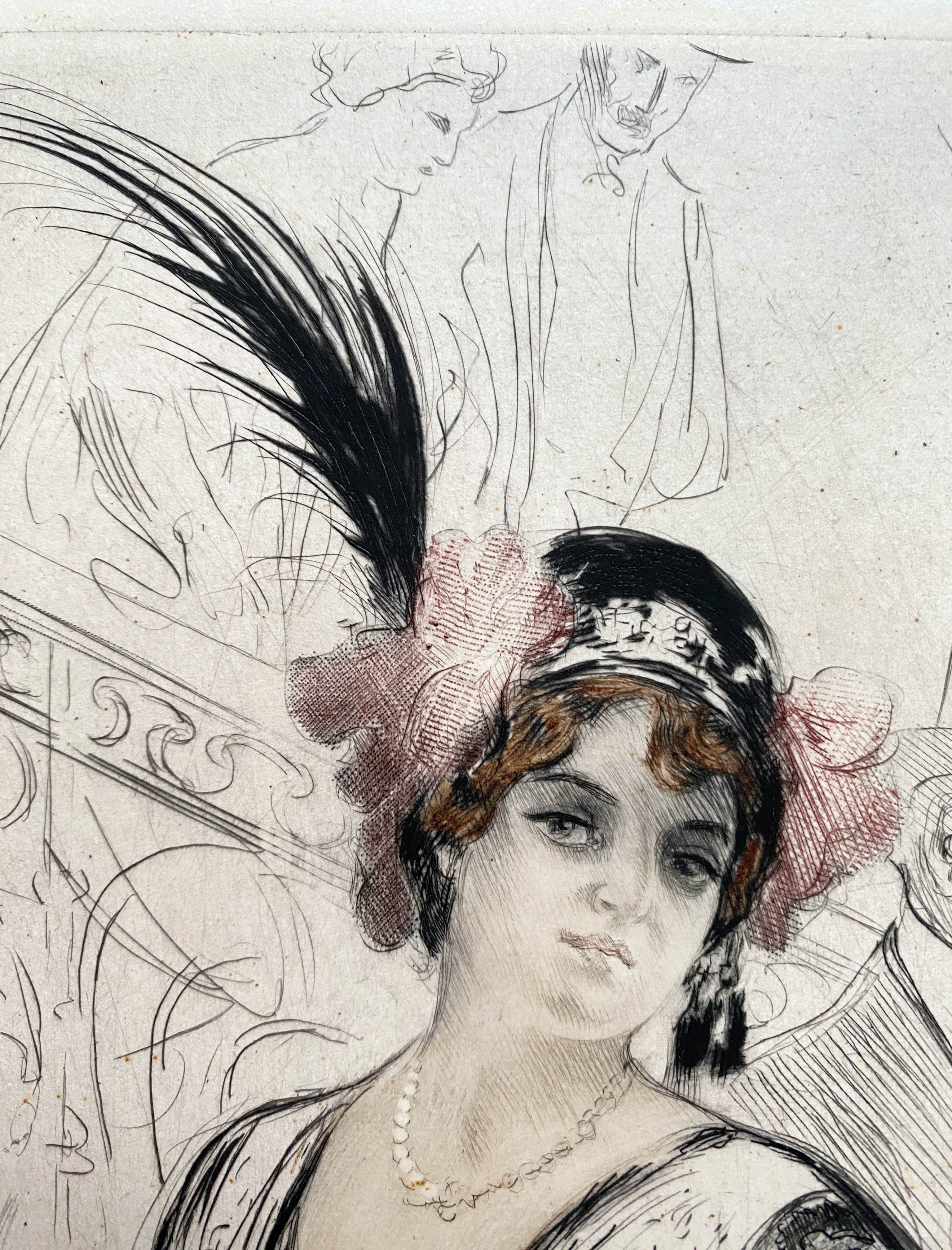 Table Color engraving "L'élégante" by Alméry LOBEL-RICHE (1880-1950)