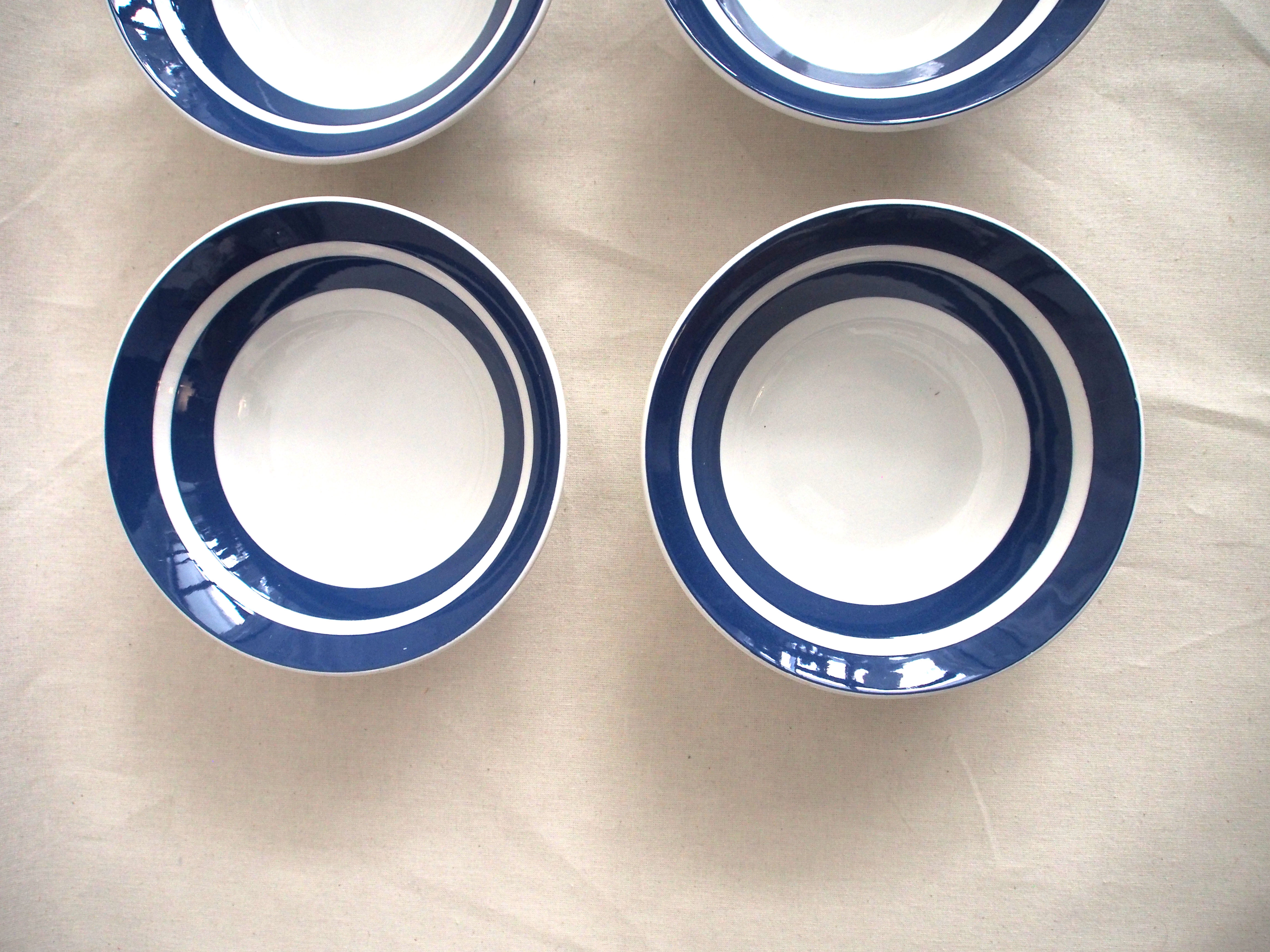 Series of 6 tablespoons in blue striped earthenware