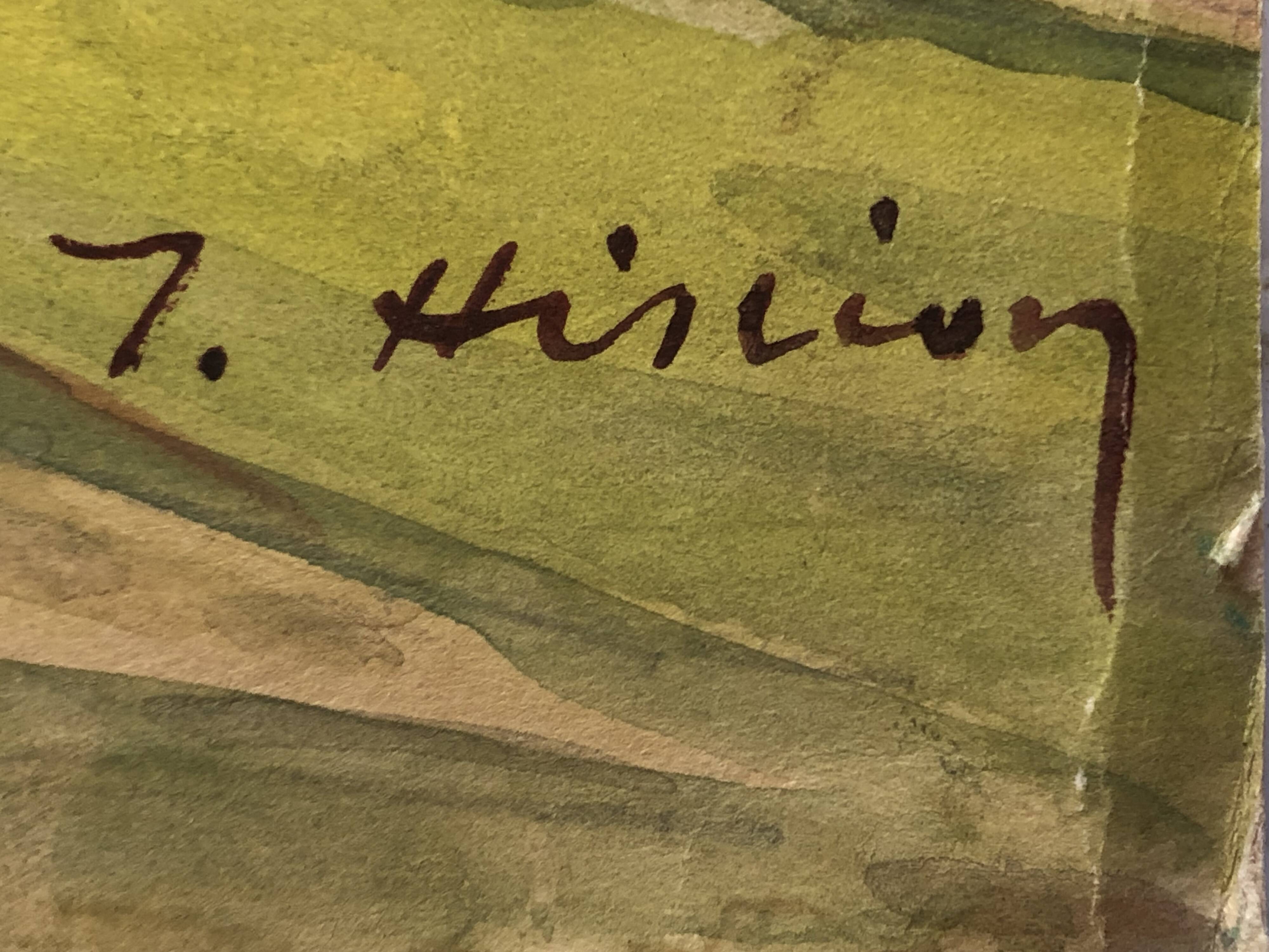 Watercolor painting mountain landscape by joseph hillion circa 1920 village alpes savoie, unframed