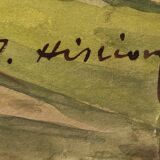 Watercolor painting mountain landscape by joseph hillion circa 1920 village alpes savoie, unframed