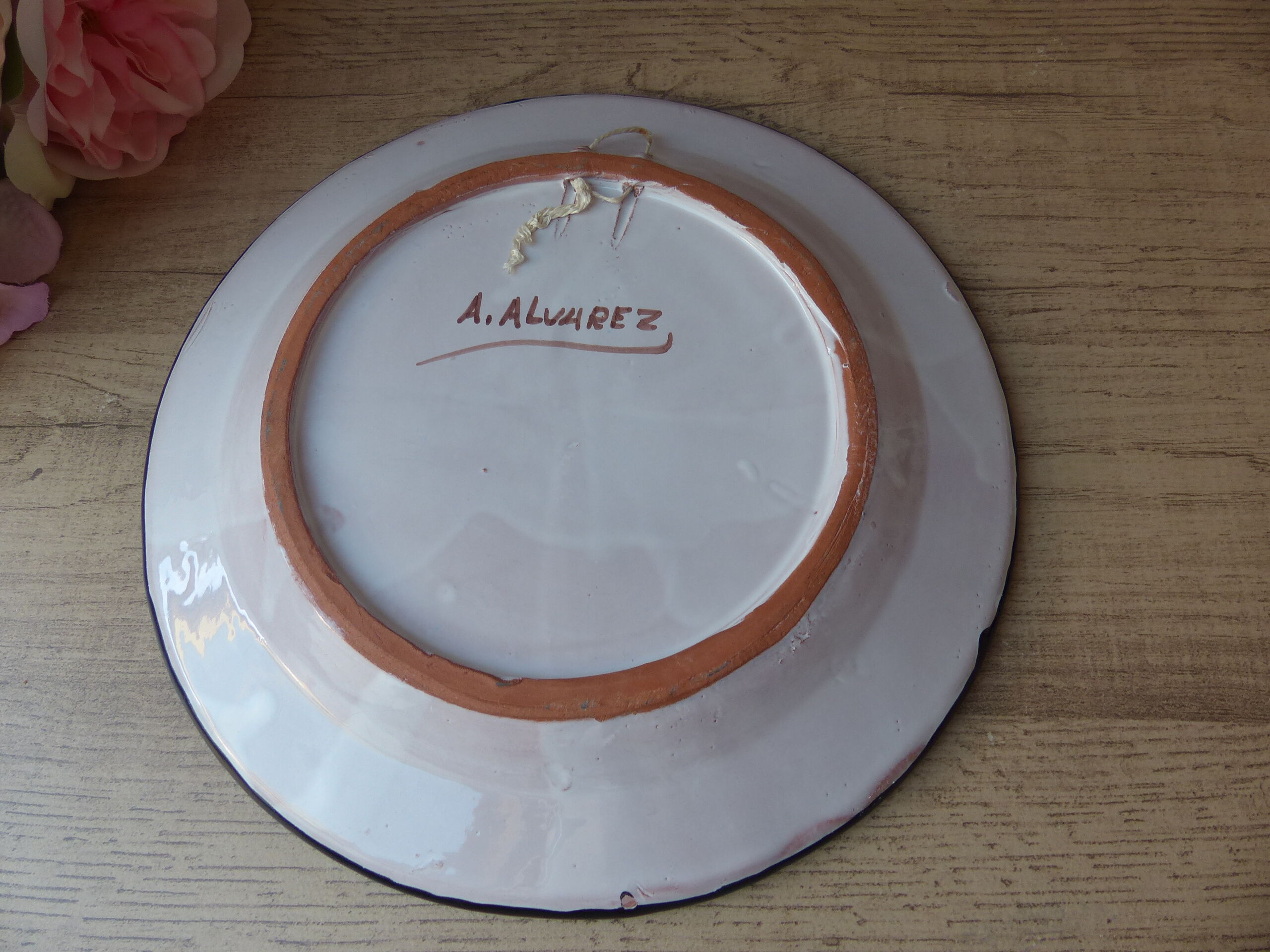 Old plate in faience blue decoration stamped A.Alvarez, serving dish, aperitif dish