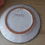 Antique faience plate with blue decoration stamped A. Alvarez, serving dish, appetizer plate.