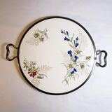 Round tray in earthenware and metal with handles