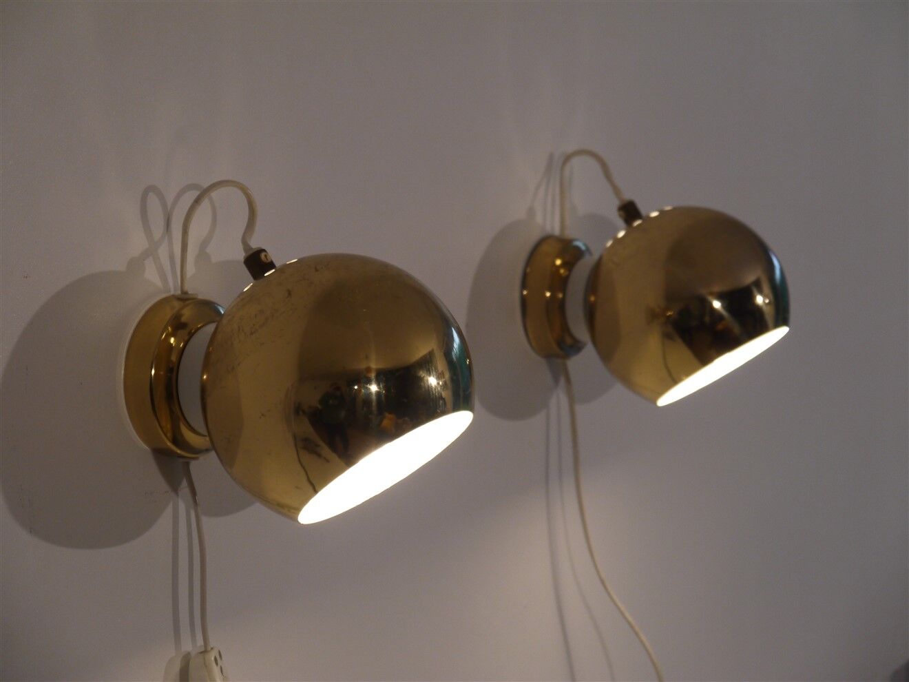 Pair of vintage brass wall lamps 1970