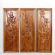 3 carved wooden panels, floral and animal decorations, Indochina