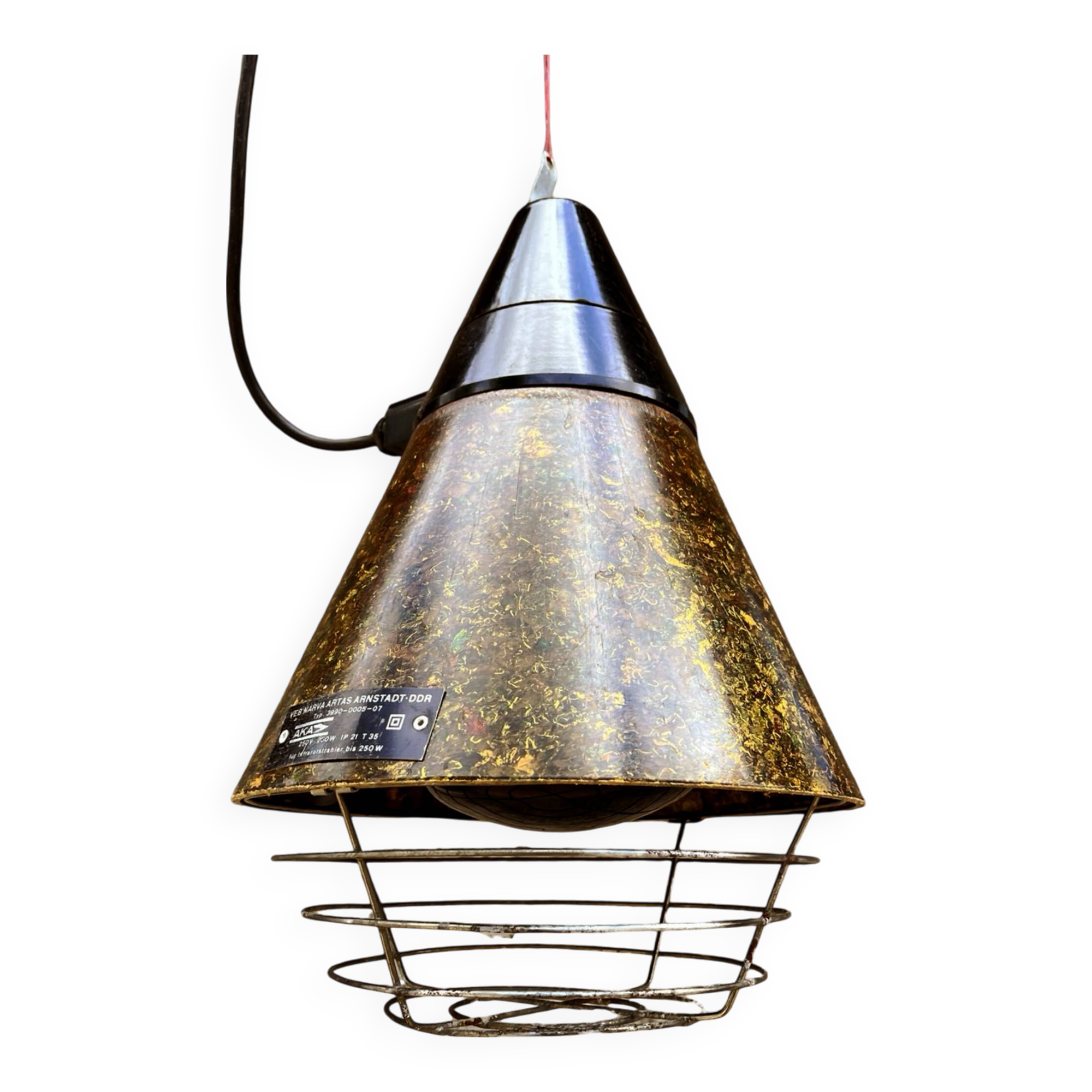 Industrial hanging lamp, heating, Narva Leuchen, Germany, 1970s.