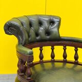 Chesterfield Revolving Captain's Chair with Green Leather Upholstery