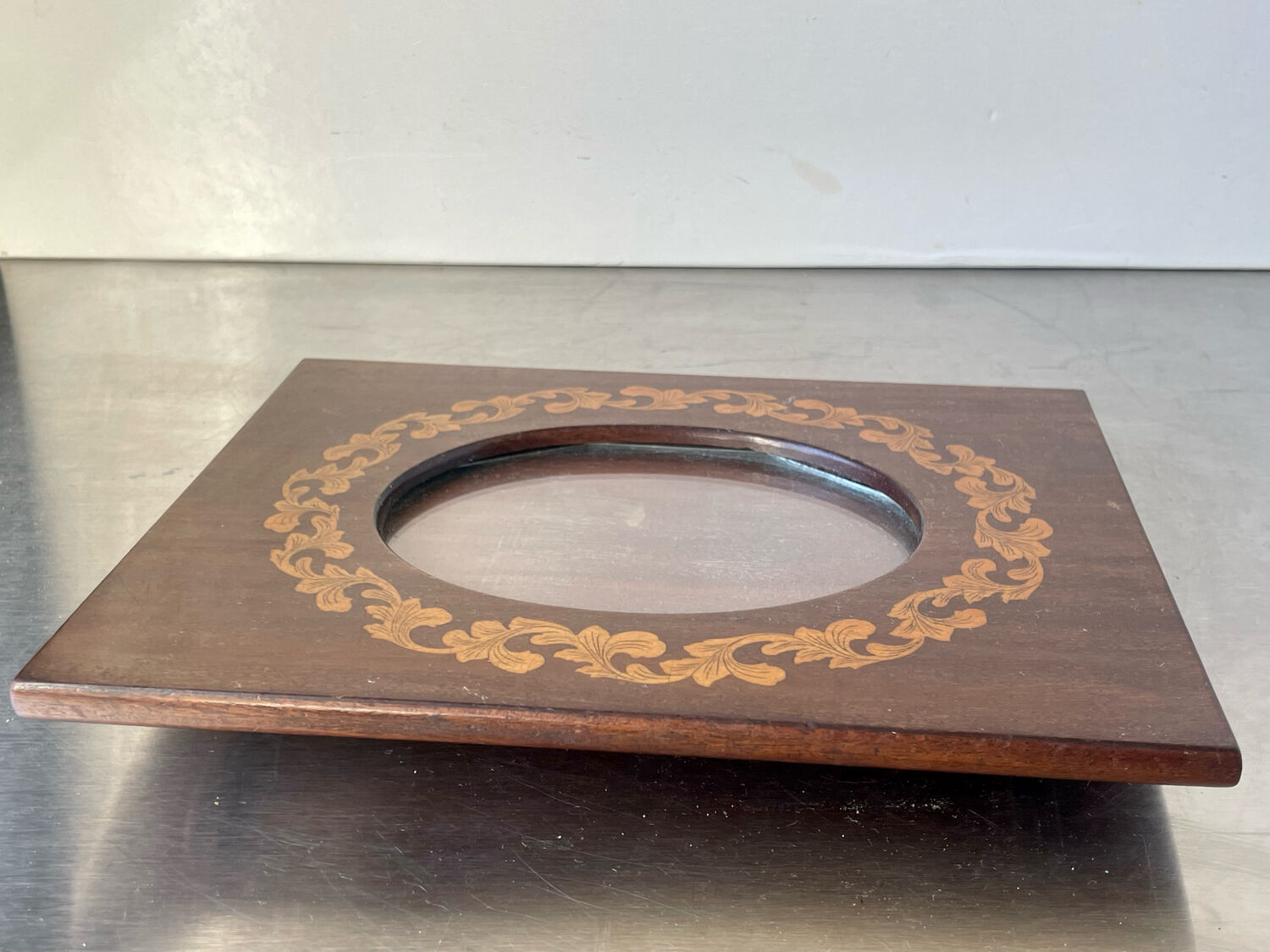 Art nouveau wooden picture frame with intarsia wood measurements 20 cm x 15 cm