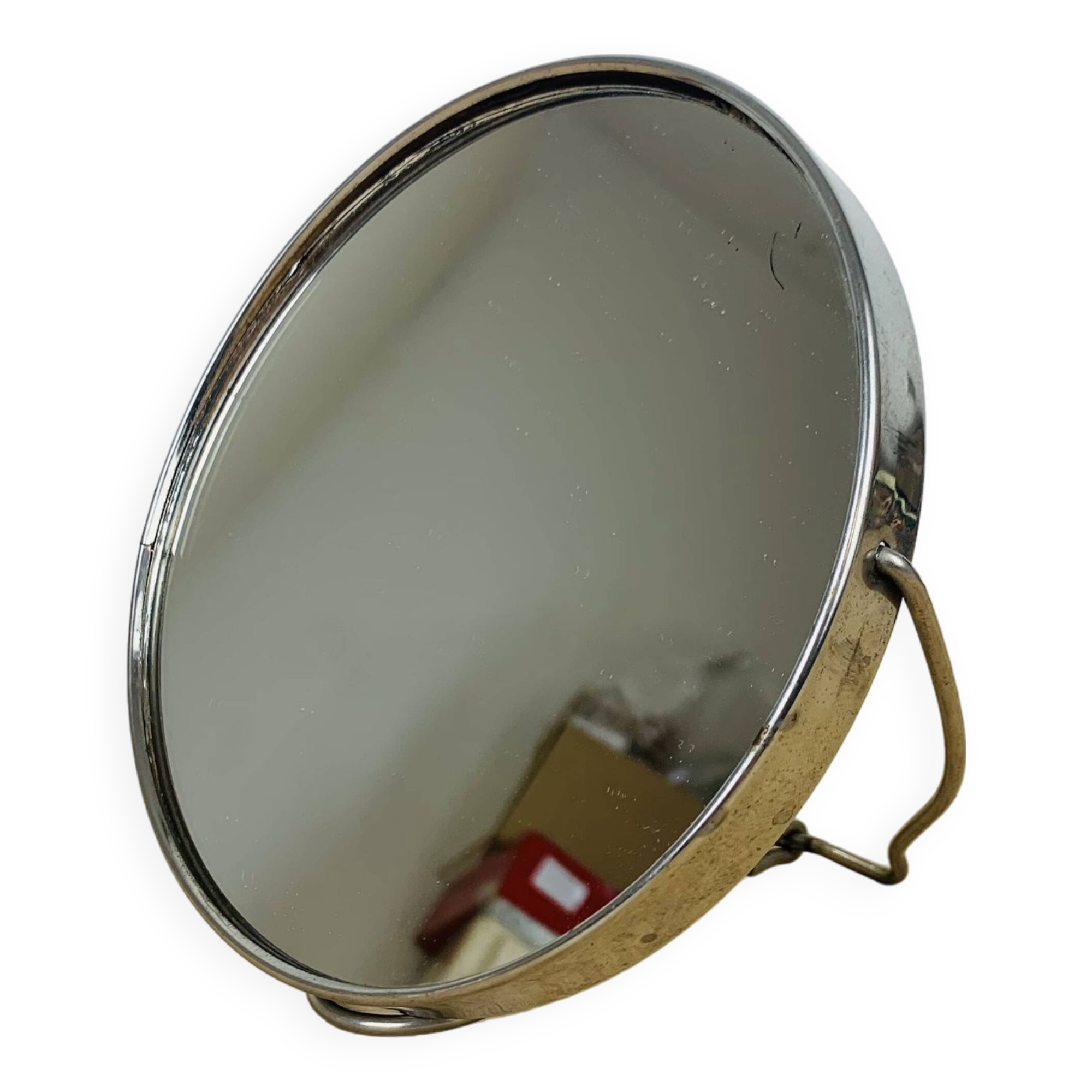 Round double-sided magnifying barber mirror