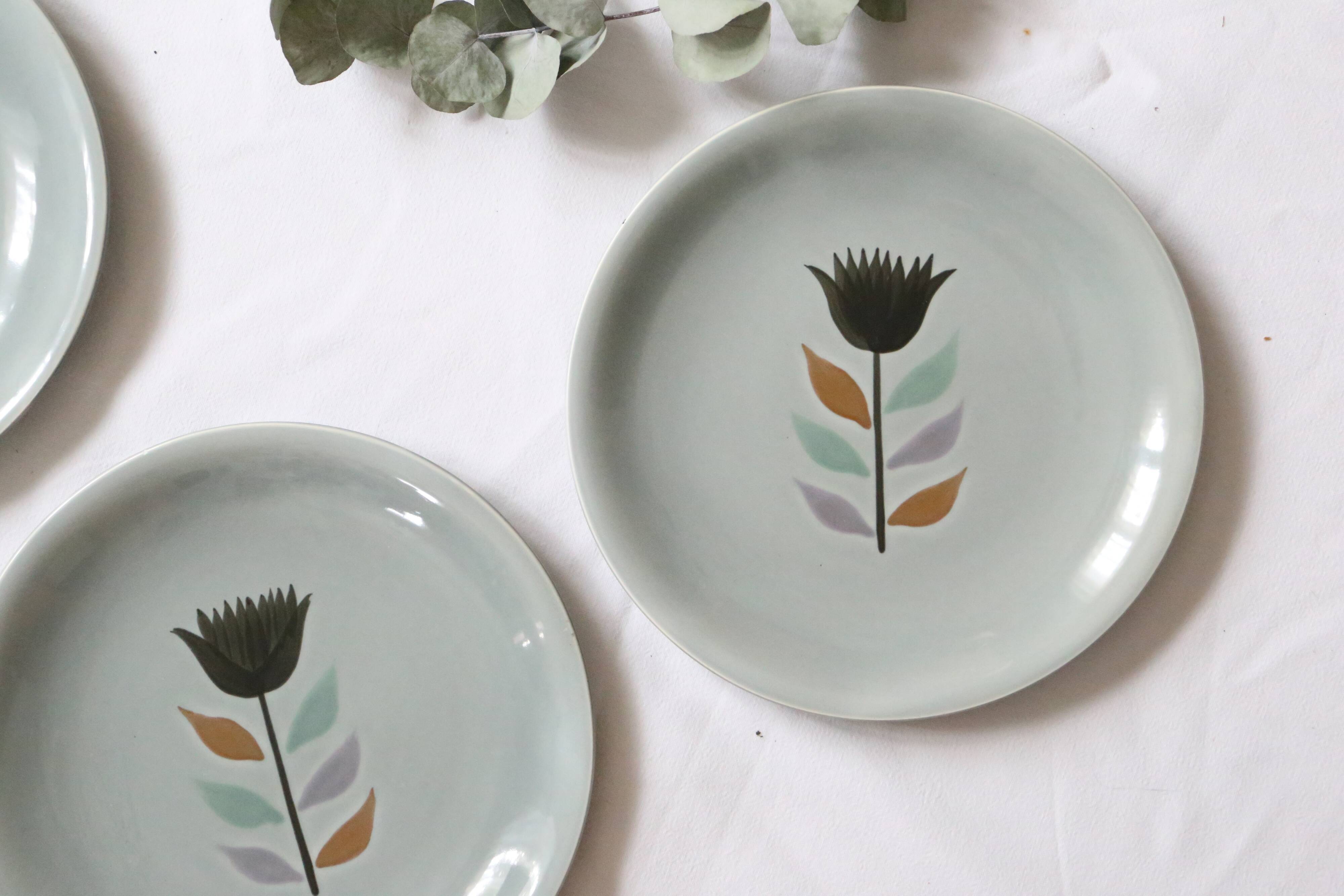 Set of 4 flat plates Salins, Montpezat pattern, vintage French