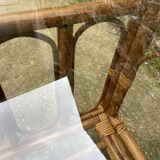 Square coffee table in smoked glass and bamboo, 1970