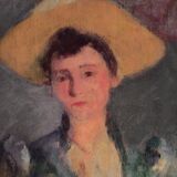 Huile sur panneau, portrait d’une jeune femme au chapeau jaune, XIXème école française