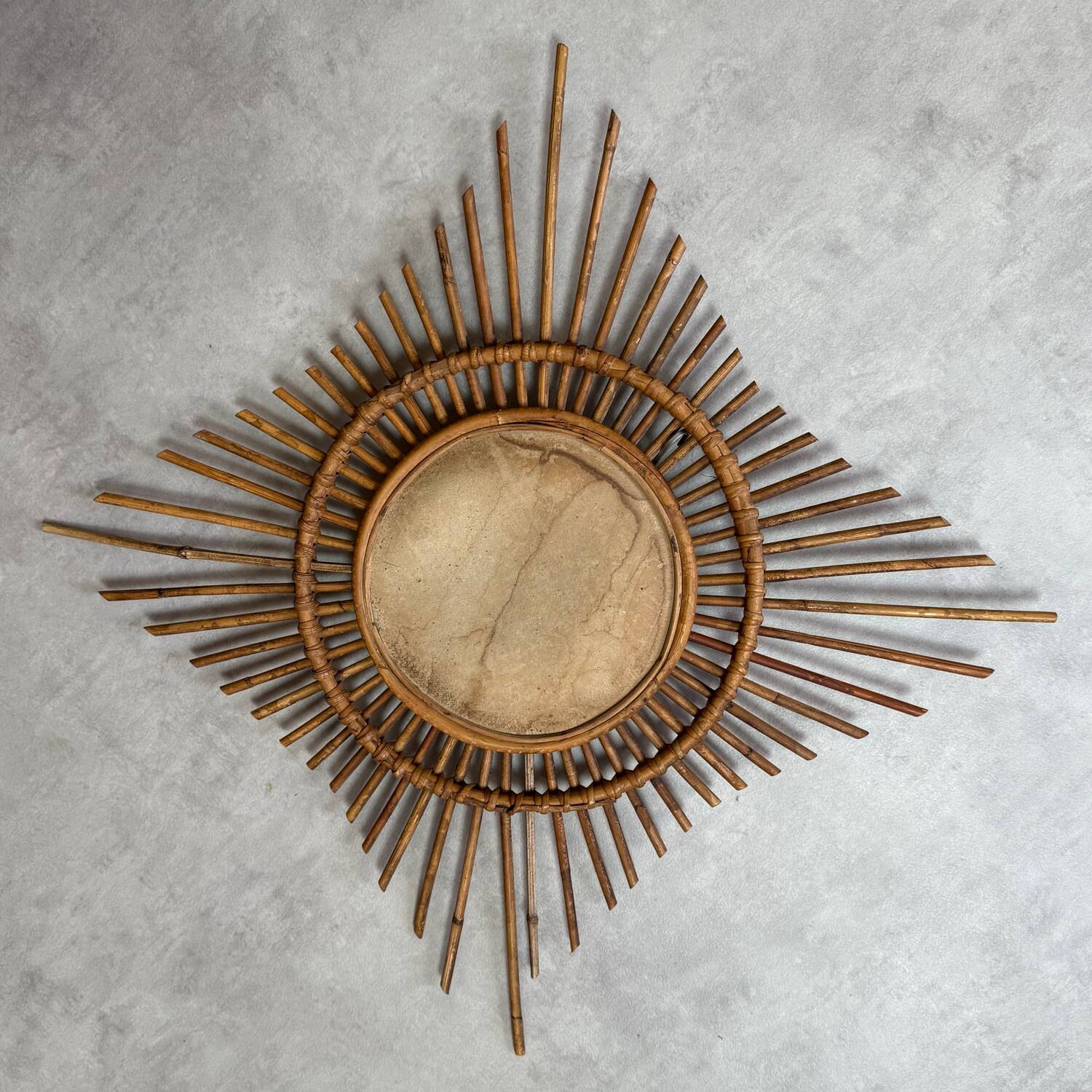 1950s Rattan Sun Mirror France