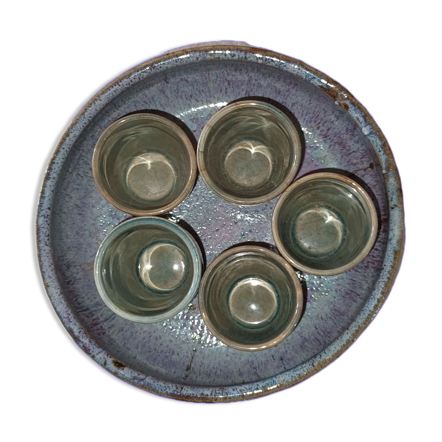 Sandstone bowl with 5 shot glasses