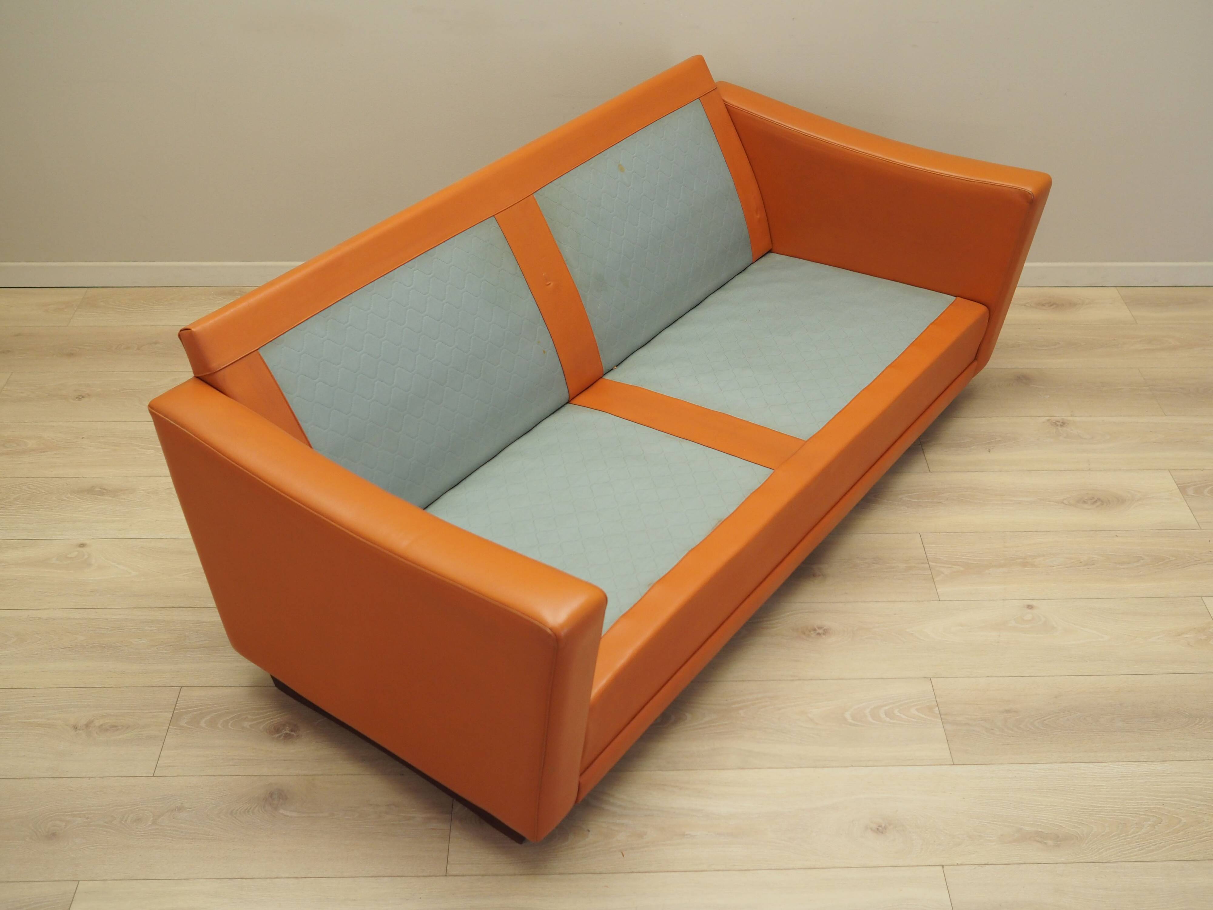 Orange leather sofa, Danish design, 1970s, production: Denmark