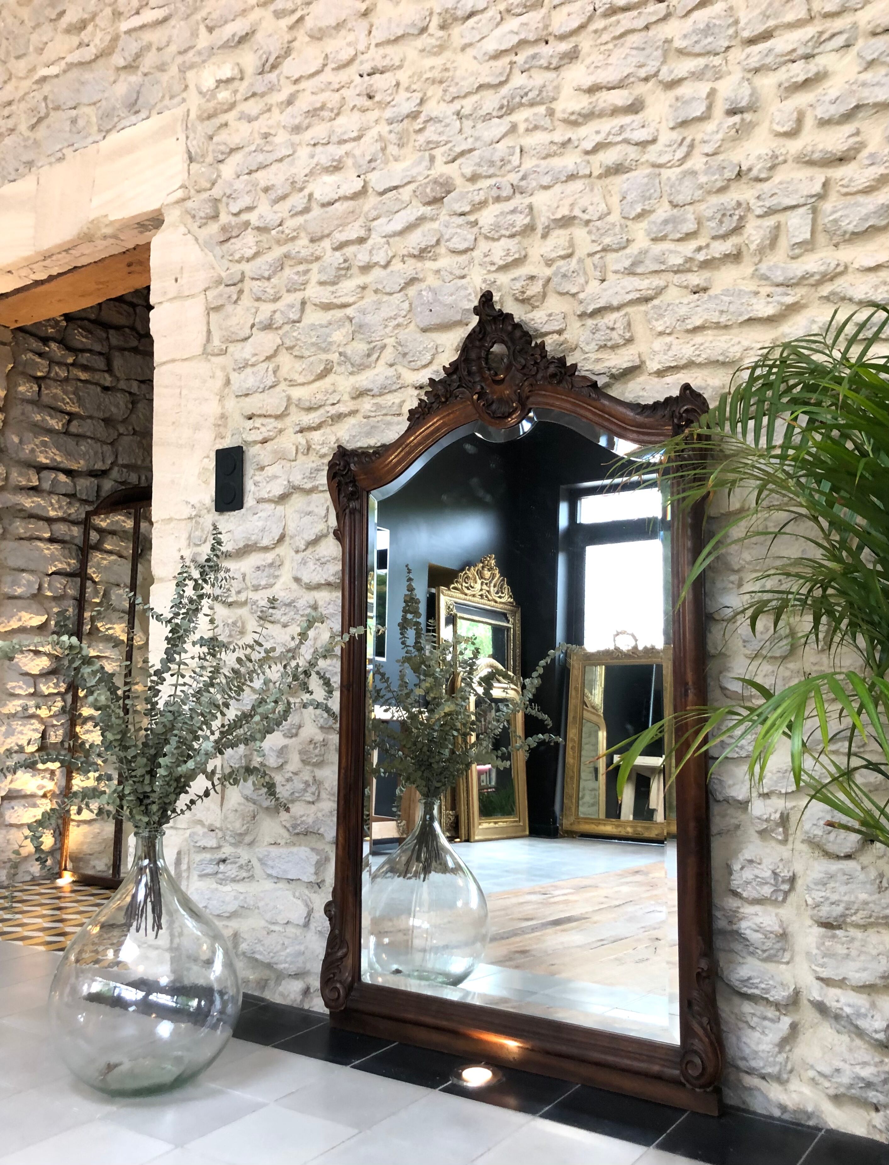 Louis-Philippe wooden mirror, pediment, beveled ice 150x86cm