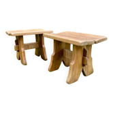 Paire de bancs en orme massif artisanaux
