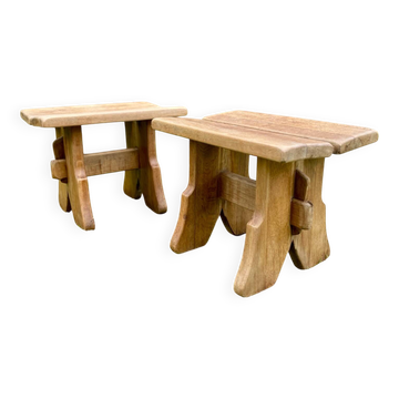 Paire de bancs en orme massif artisanaux